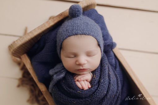 Newborn Pompom Bonnet | Denim Blue